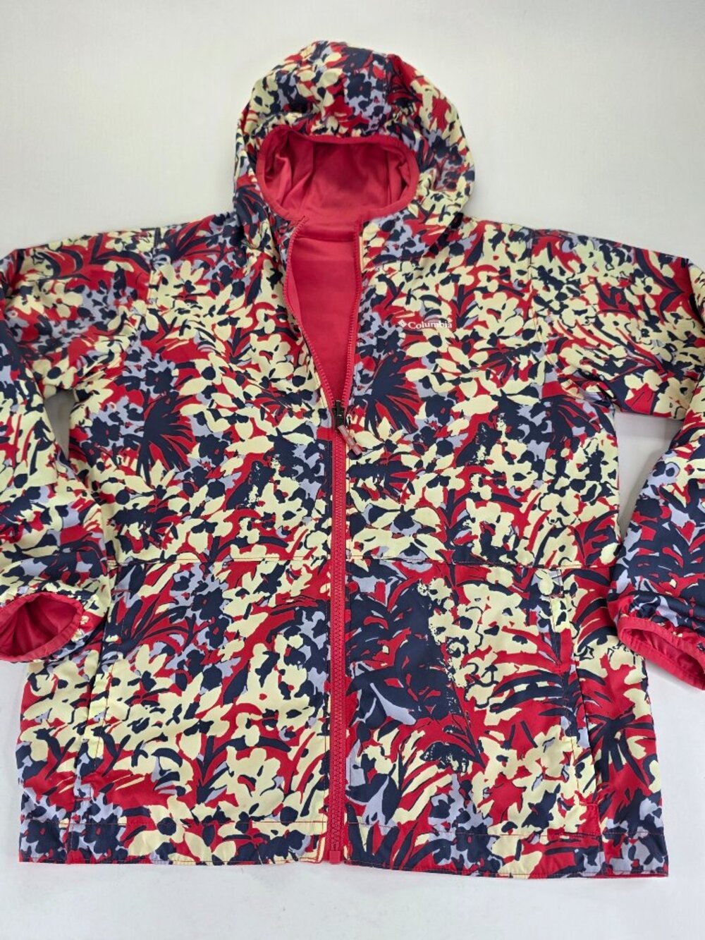 Columbia Jacket Girls Large Reversible Windbreaker Lightweight Full Zip Up Hood